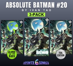 [PRESSED] ABSOLUTE BATMAN 20 ? TAO 3PACK TRADE FOIL VIRGIN GLOW-IN-THE-DARK SET