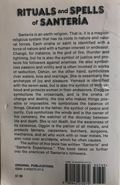 Rituals and spells of Santeria 134p tape on binding