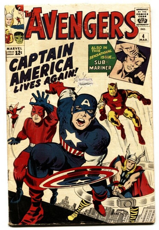 Avengers #4 1964-comic book -1st appearance Silver-Age Captain America  Marvel