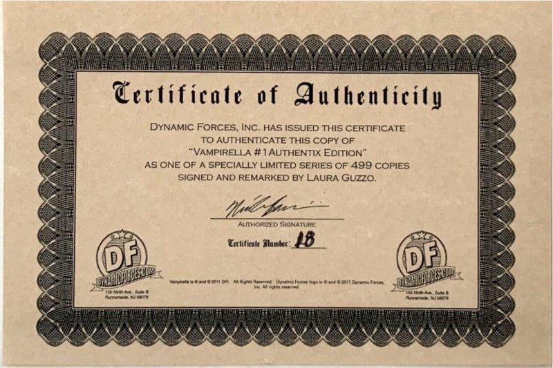 VAMPIRELLA #1 DF AUTHENTIX EDITION LAURA GUZZO SIGNED/REMARKED SKETCH COVER COA.