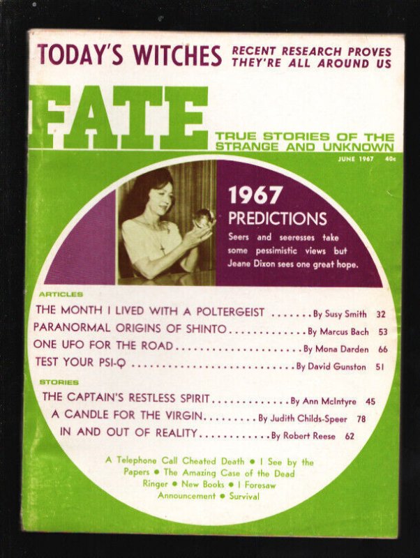 Fate 6/1967-Clark-Jeanne Dixon photo cover & predictions-Today's Witches-Myst...