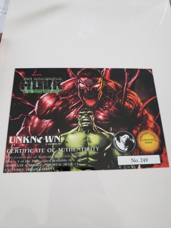 Absolute Carnage Immortal Hulk 1 Unknown Comics Exclusive limited to 500 copies