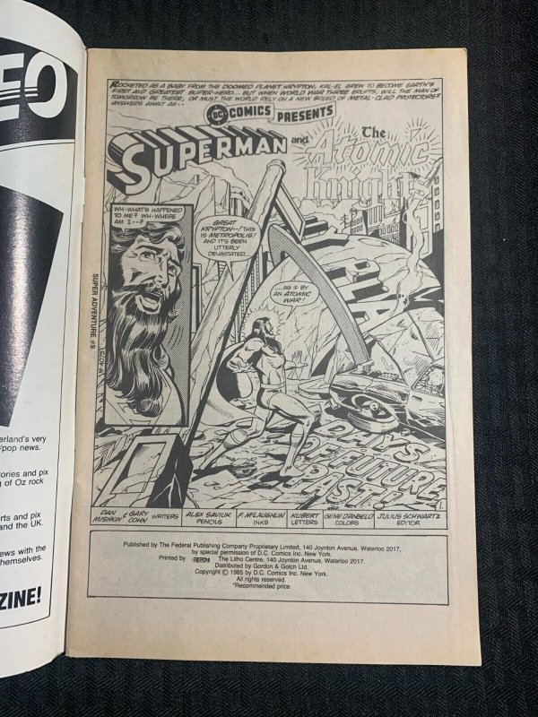 1985 SUPER ADVENTURE DC Federal Comics #9 VG 4.0 Superman & Atomic Knights