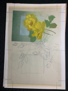 HAPPY EASTER Yellow Flowers Pencils and Color Rough 10x14 Greeting Card Art #nn