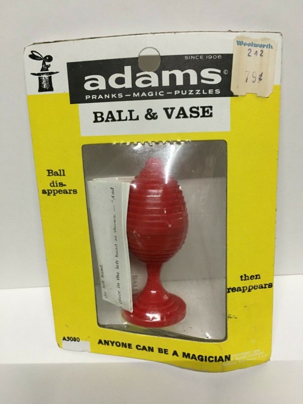 5 sealed ADAMS Magic Tricks from the 70's - Shell Trick, Imp Bottle, Ball & Vase