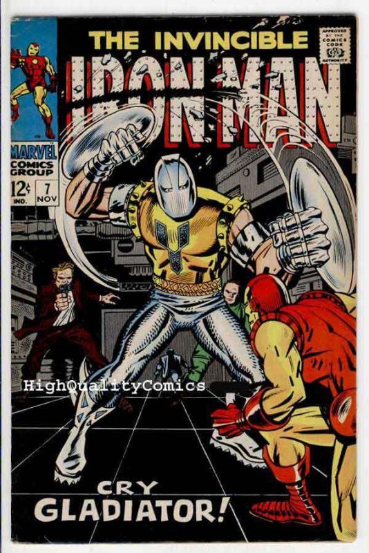 IRON MAN #7, Tony Stark, Gladiator, Shell-Head, 1968, VF       (b)