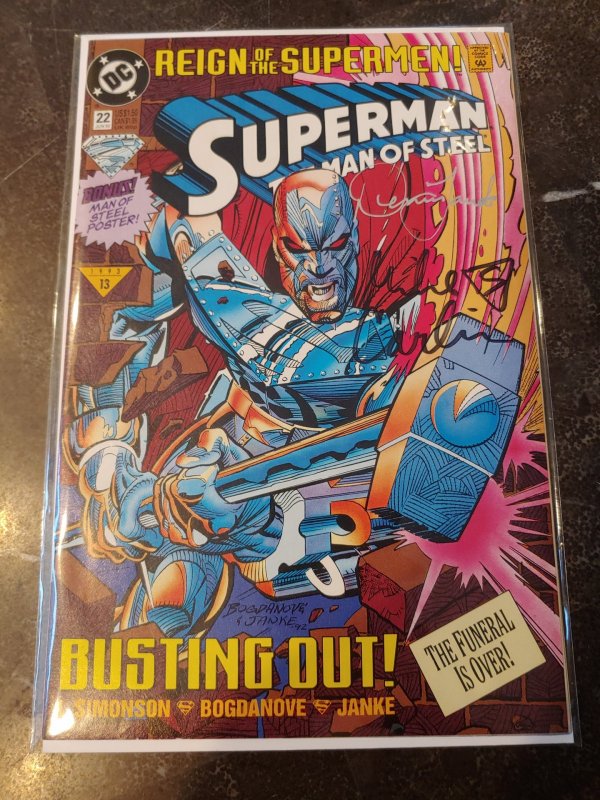 SUPERMAN THE MAN OF STEEL #22 SIGNED BY DENNIS JANKE & MIKE CARLIN