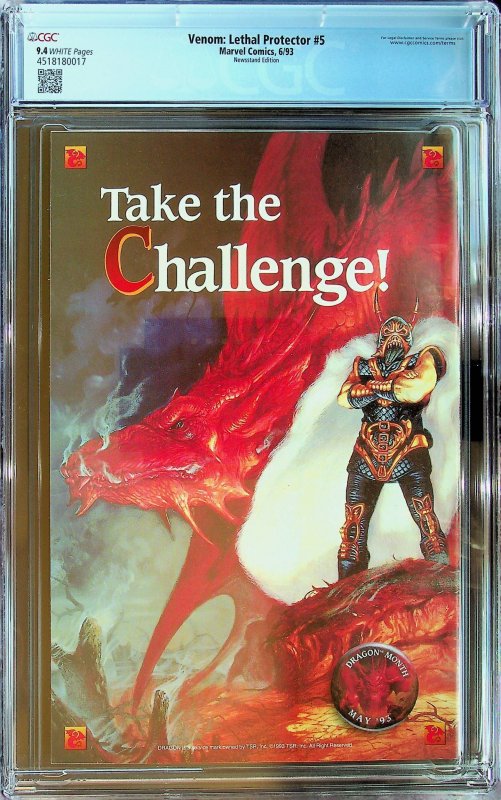 Venom: Lethal Protector #5 Newsstand Edition (1993) - CGC 9.4 - Cert#4518180017