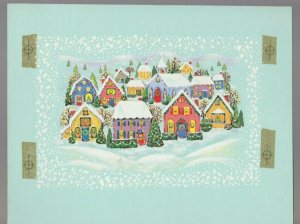 COLORFUL TOWN IN SNOW STORM 10x8 #5508 Christmas Greeting Card Art