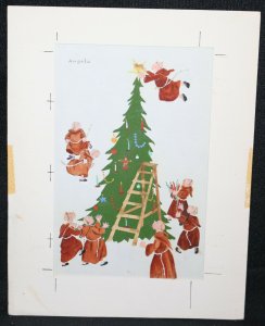 Friars Decorating X-Mas Tree Christmas Greeting Card Painted art by Anglea