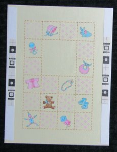 NEW BABY Squares with Toys & Clothes 6x8 Greeting Card Art #J1878 w/ 1 Card