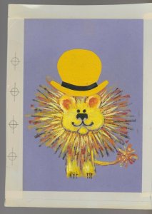 HAPPY BIRTHDAY Cute Lion w/ Large Mane & Hat 6.5x9 Greeting Card Art #B8877