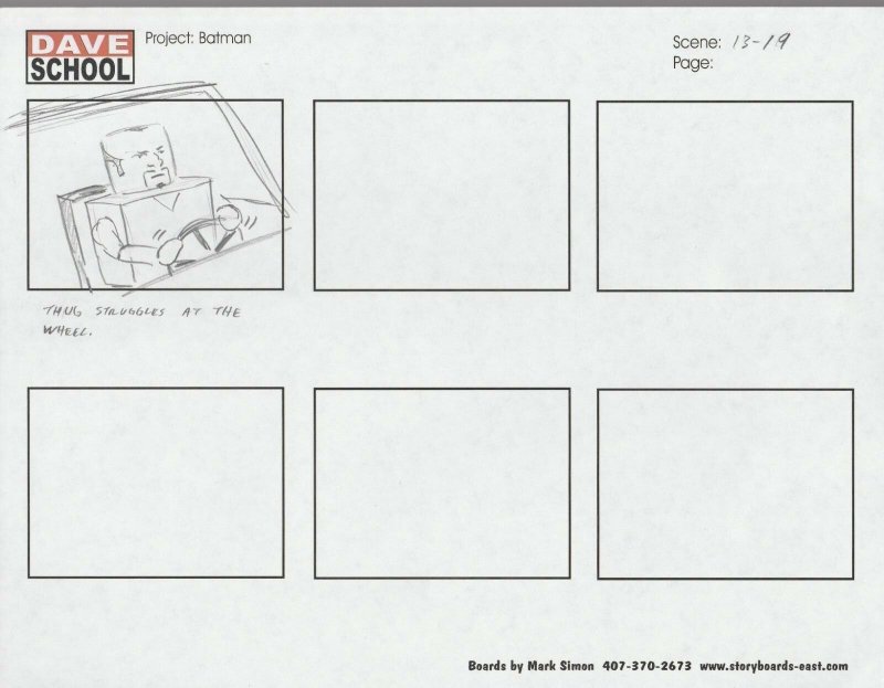 2004 LEGO BATMAN Storyboard Art by Mark Simon VF 8.0 Thug Driver Scene 13-19