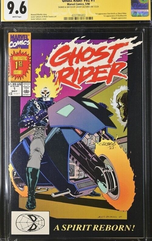 Ghost Rider (1990) V2 # 1 (CGC 9.6 SS) Signed & Sketch Javier Saltares* Marvel