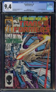 TRANSFORMERS #4 CGC 9.4 1ST SHOCKWAVE DINOBOTS CAMEO WHITE PAGES 
