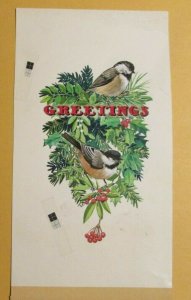 CHRISTMAS Greetings 2 Birds in Wreath 5x9 Greeting Card Art FN 6.0 #285