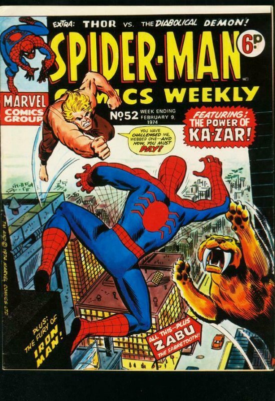 SPIDER-MAN COMICS WEEKLY #52 1974-ROMITA-KIRBY-BRITISH-IRON MAN-THOR FN