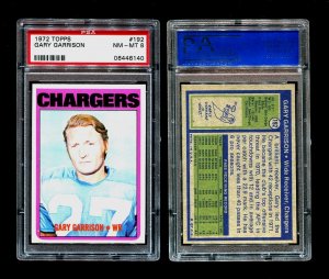 1972 Topps Football Gary Garrison #192  PSA 8  CHARGERS