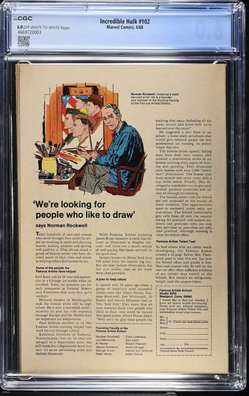 Incredible Hulk (1968) #102 - CGC 6.0 - 1st Issue of Second Series