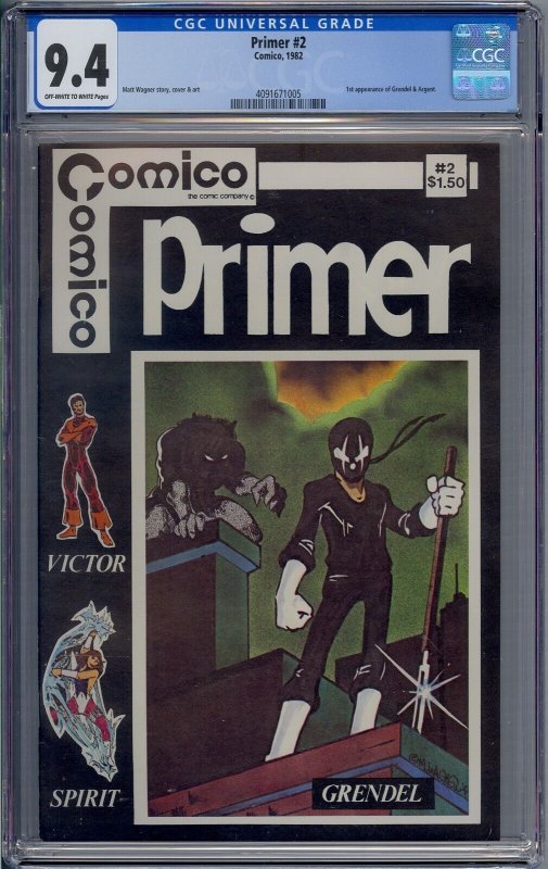 PRIMER #2 CGC 9.4 1ST GRENDEL AND ARGENT MATT WAGNER