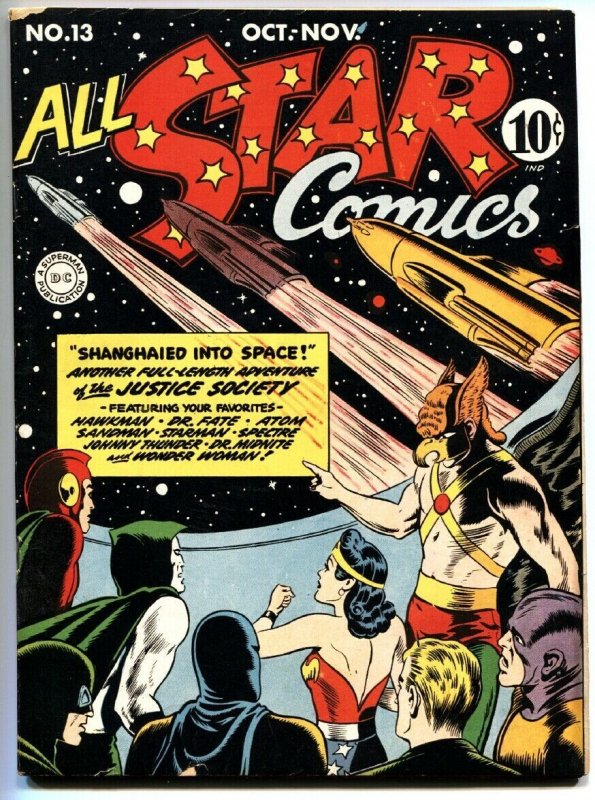 ALL STAR COMICS #13 Simon and Kirby art. HITLER sci-fi story Wonder Woman. 1943 