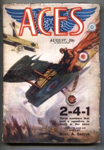 ACES 8/1929-WW I-Aviation-Bi-plane-PULP Magazine-Fiction House-Rare