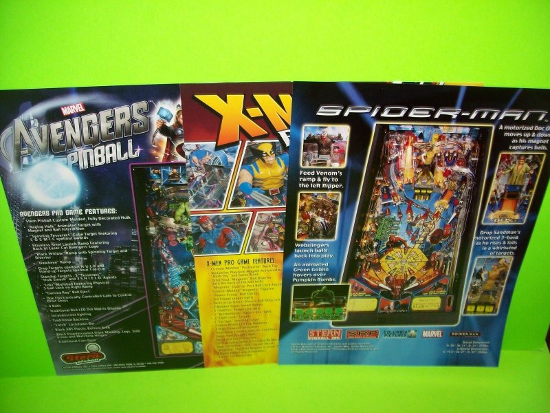 Marvel Comics Pinball FLYERS Avengers X-Men Spiderman Hulk Venom Thor Lot of 3