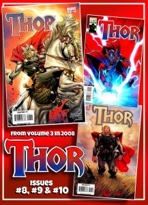 THOR #8, 9 &10 (2008) 9.0 VF/NM  ASGAARD on Earth! In Colorado! Olivier Coipel!