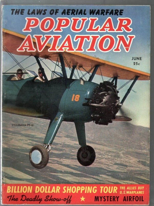 Popular Aviation 6/1940-air war photos-Stearman PT-13 cover-VG/FN