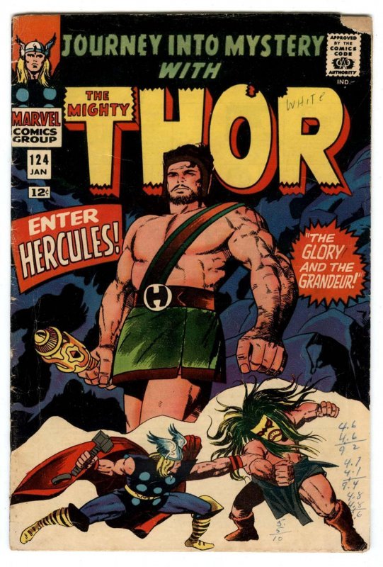 Journey Into Mystery #124 Jan 1966- Thor & 2nd App. Hercules Classic Last Issue 