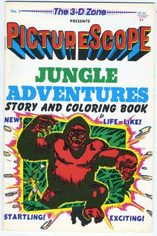 PICTURE SCOPE JUNGLE ADVENTURES #3, VF/NM, 3-D, No glasses,1987, Coloring Book