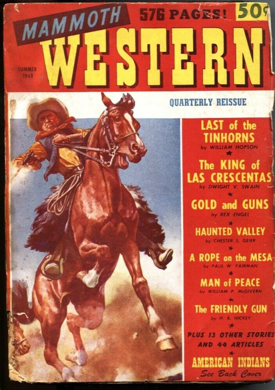 MAMMOTH WESTERN QUARTERLY-FIRST ISSUE PULP-SUMMER-1948-SIOUX INDIAN BACK COVER 