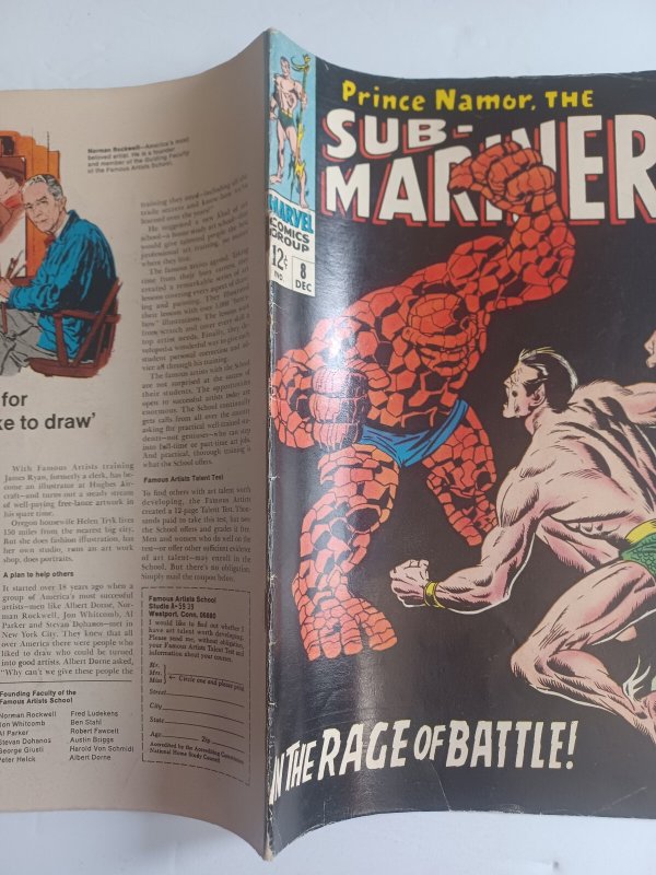 Sub-Mariner #8 - Namor vs The Thing - 1968 - VG