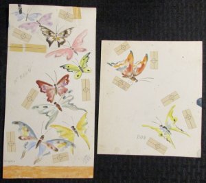 HAPPY BIRTHDAY Watecolor Butterflies 2pcs 5.5x11 Greeting Card Art #1108