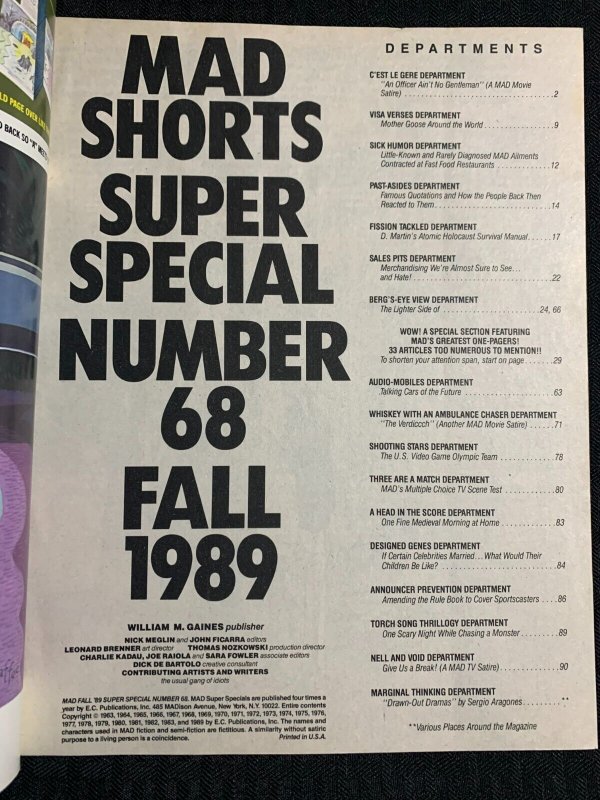 1989 Fall MAD SUPER SPECIAL Magazine #68 VG+ 4.5 Mad Shorts 96pgs