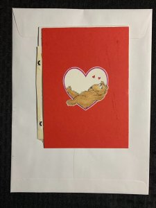 BE MY VALENTINE Cartoon Bear Sitting in Heart 5.5x8 Greeting Card Art V3204