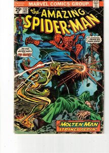 The Amazing Spider-Man #132 (1974)VG Affordable-Grade Molten Man Key! Wow!