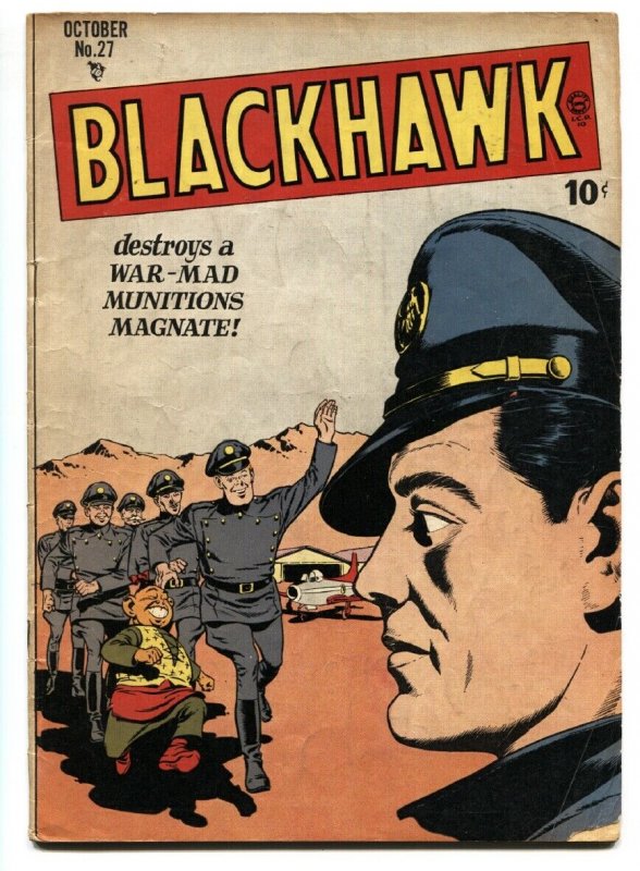 BLACKHAWK COMICS #27-QUALITY-1949-REED CRANDALL ART-PROFILE PORTRAIT COVER-VG+ 