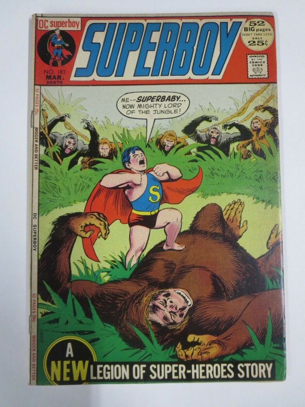 SUPERBOY #183 FINE  (DC, March 1972)  Legion of Superheroes, Superbaby Cover