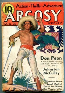 Argosy Pulp August 22 1936- Zorro- Don Peon- Cornell Woolrich VG