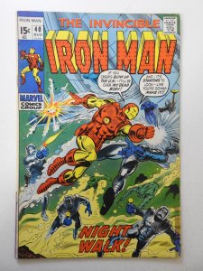 Iron Man #40 (1971) VG Cond cover and 1st wrap detached bottom staple, overspray