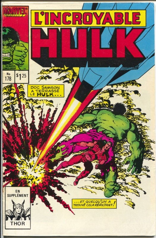 L'Incroyable Hulk #178 1986-Marvel-Thor-French Canadian edition-FN