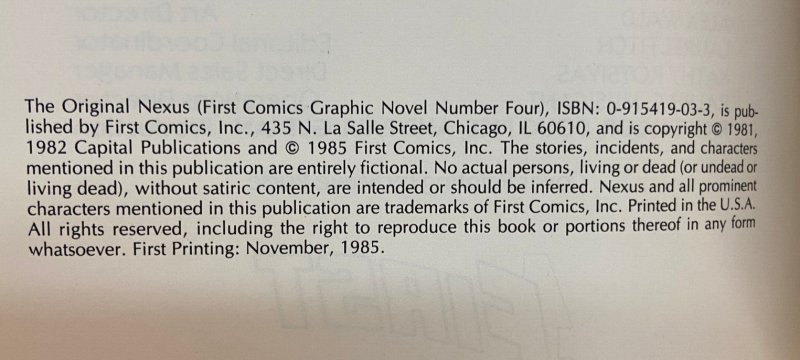 THE ORIGINAL NEXUS GRAPHIC NOVEL VF+ FIRST PUBLISHING STEVE RUDE 1ST PRINT 1985