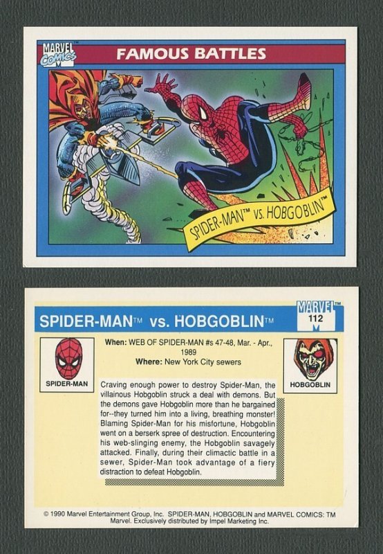 1990 Marvel Comics Card  #112 (Spiderman vs Hobgoblin)  NM-MT+