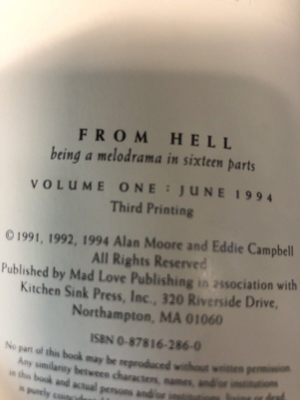 From Hell (1994) #1-6 (VF/NM) Set Printings: 1st: #5,6 2nd:#2,3,4 3rd:#1