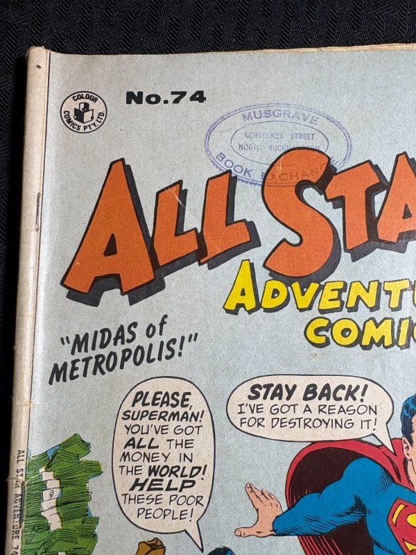 Vintage ALL STAR ADVENTURE COMIC Colour Comics #74 GD 2.0 Superman AUSTRALIAN