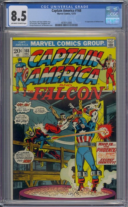 CAPTAIN AMERICA #168 CGC 8.5 FALCON 1ST HELMUT ZEMO GEORGE ROUSSOS SAL BUSCEMA 