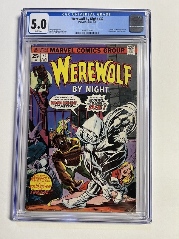 Werewolf By Night 32 Cgc 5.0 White Pages 1st Moon Knight Marvel 1975
