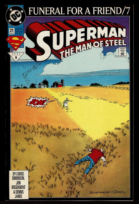 Superman Man of Steel #21 Funeral for a Friend 7 (Mar 1993, DC)  8.5 VF+