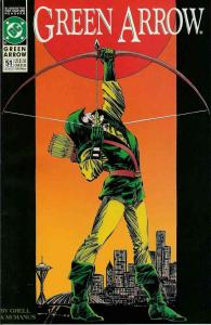 Green Arrow #51 VF ; DC | Mike Grell Seattle Space Needle Cover